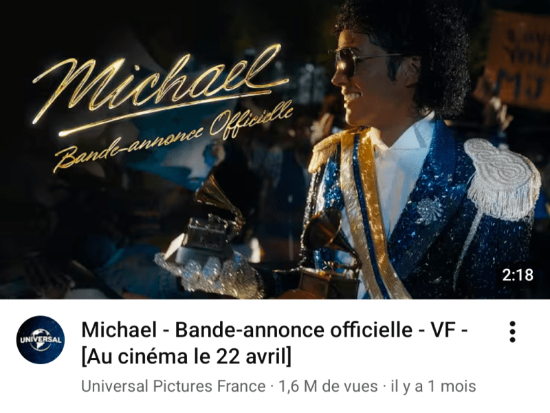 22 avril 🕺🎶🍿 au cinéma le Biopic sur Mickaël&nbsp;Jackson